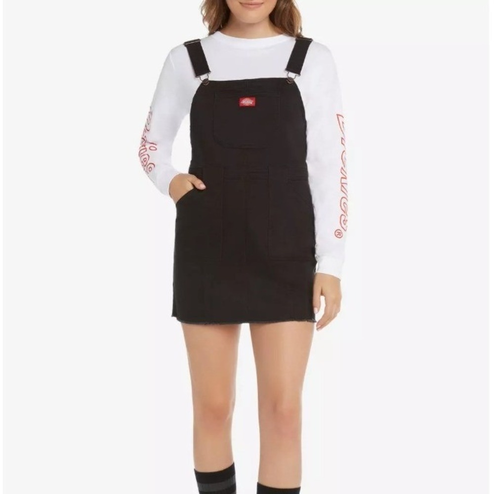 Dickies Overall Dress Womens Small Black Pinafore Jumper Cotton Goth